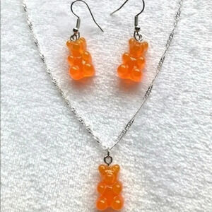 Orange Gummy Bear 925 Earring Necklace Set NWT